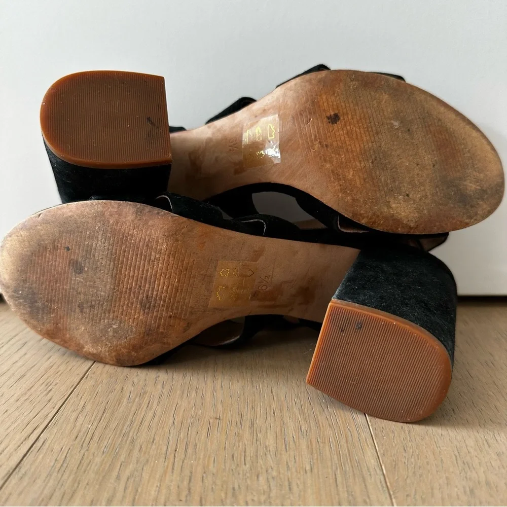 Madewell Black Suede Strappy Block Heel Sandals